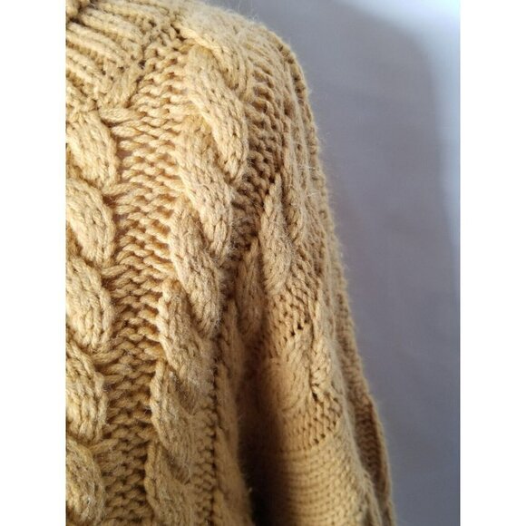 ces femme Sweater size small chunky cable knit mustard mango fuzzy turtle neck - Picture 5 of 14
